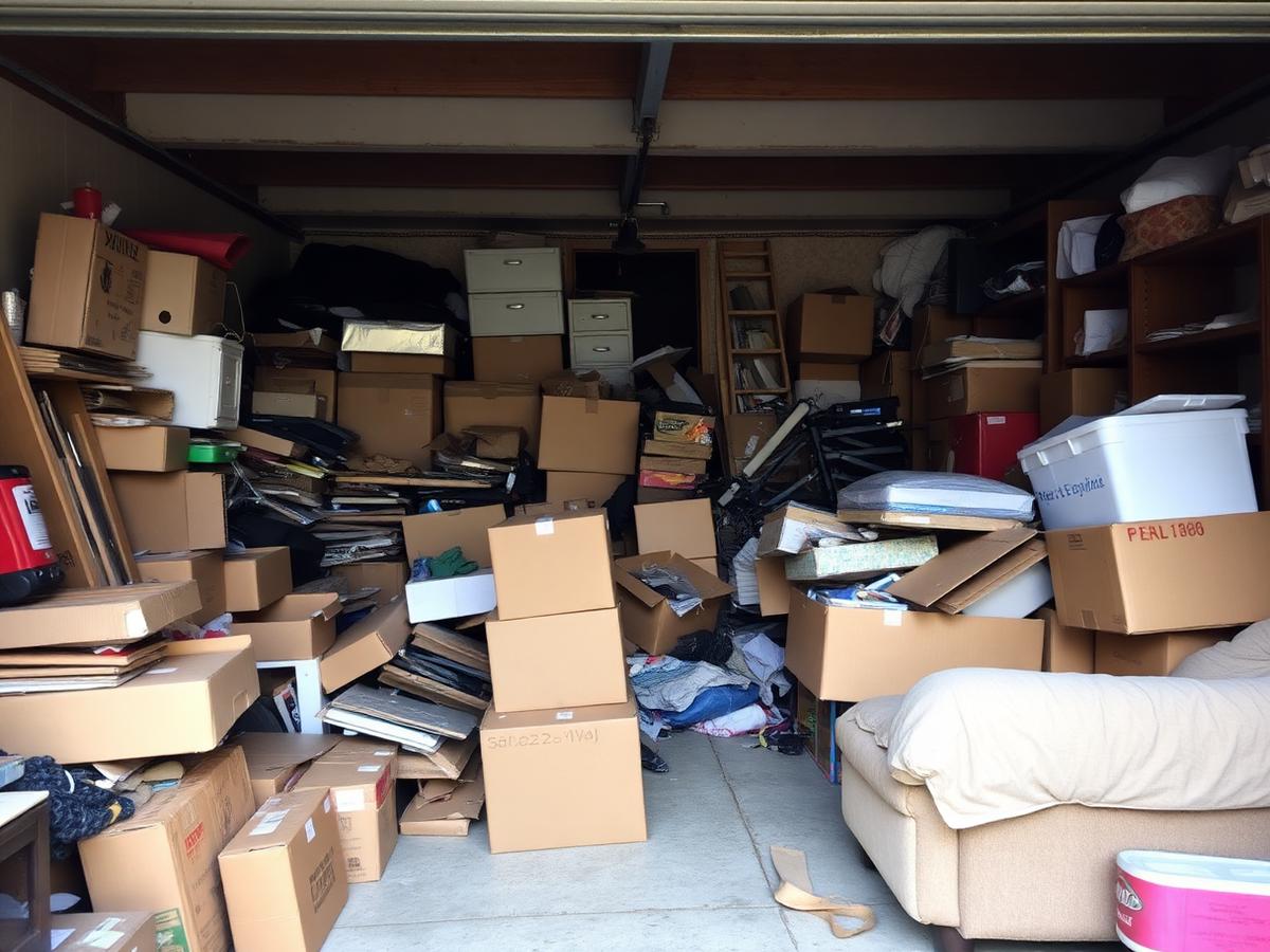 residential garage before Happy Haulers junk removal